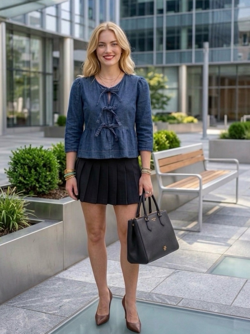 Velvet heart Angels Blue Denim Tie-Front Peplum Tunic